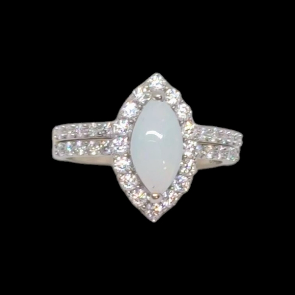 NEW Australian Opal & Moissanite Set of 2 Rings in Platinum & Vermeil YG - Picture 8 of 16